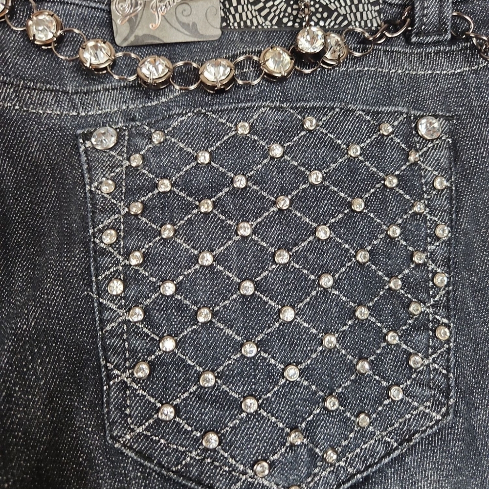 NWT, LA Idol Jeans, Women's Black Jeans with Plenty of rhinestones, Sz 15 - Picture 7 of 10